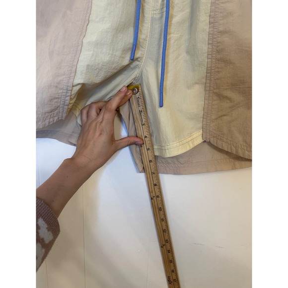 Free People Movement Colorblock Shorts Blue Brown Tan Pockets Drawstring M - Picture 6 of 9